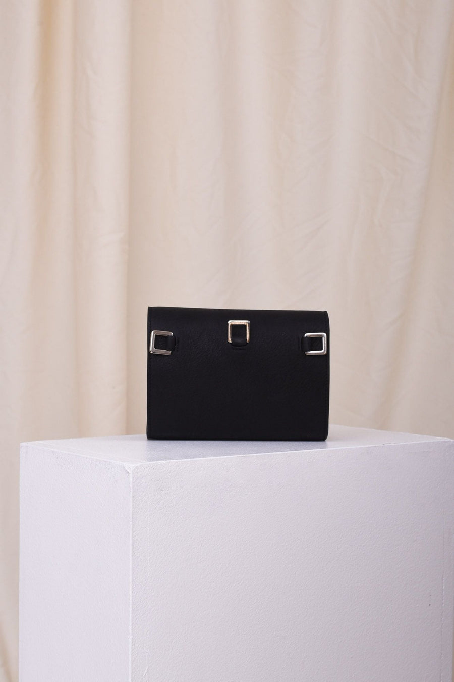 Black aniline leather multi-strap bag