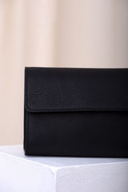 Black aniline leather multi-strap bag