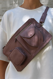 Brown rose leather belt bag