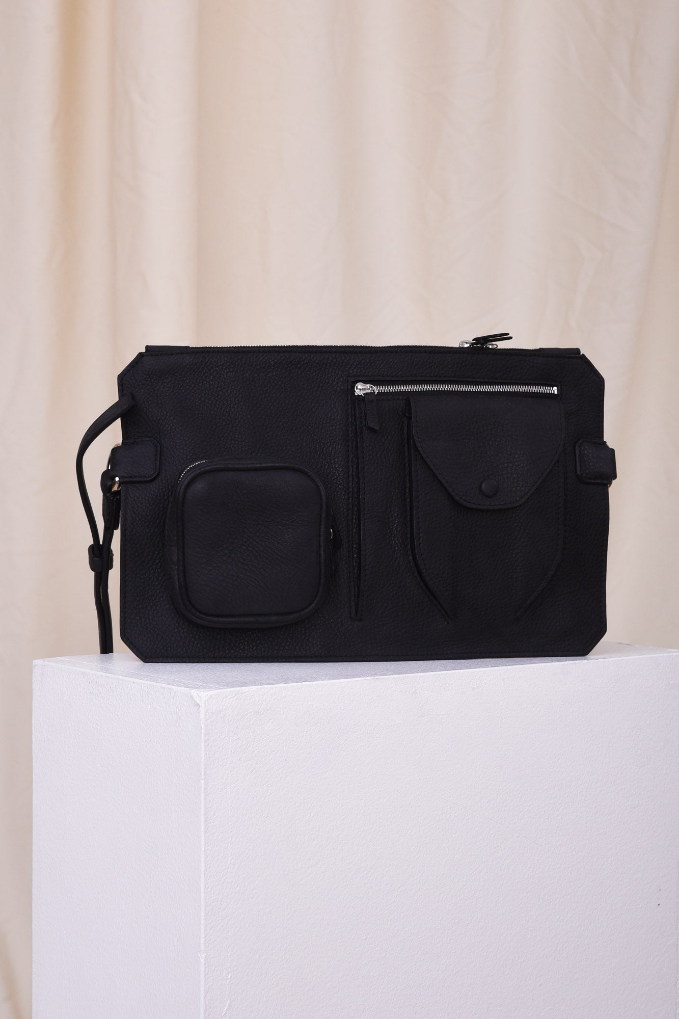 Black leather belt bag