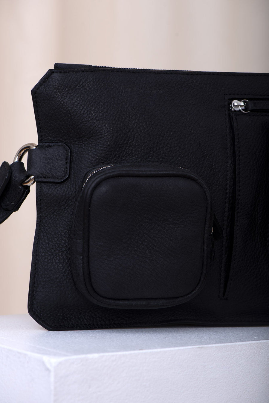 Black leather belt bag