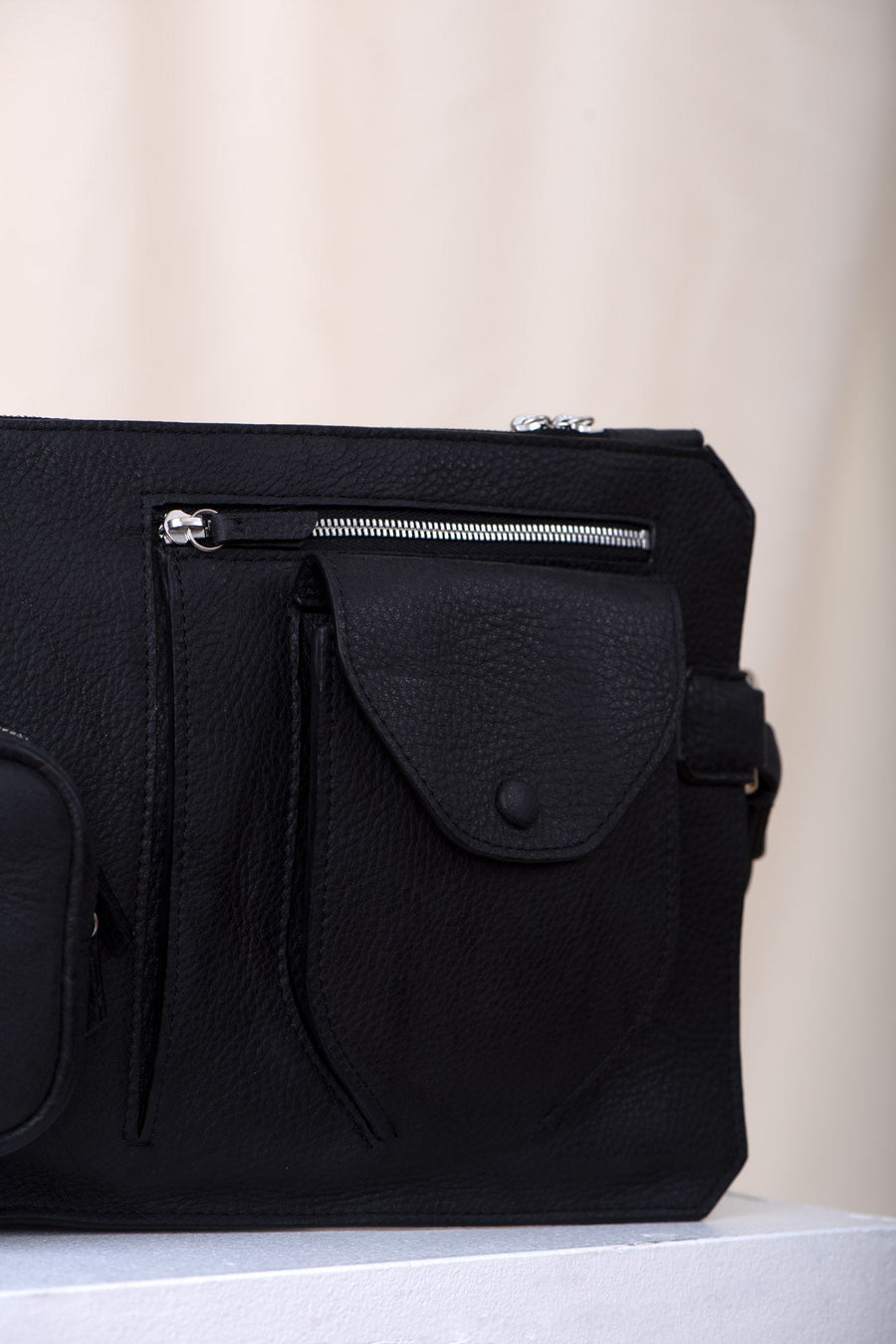 Black leather belt bag