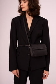 Black aniline leather multi-strap bag