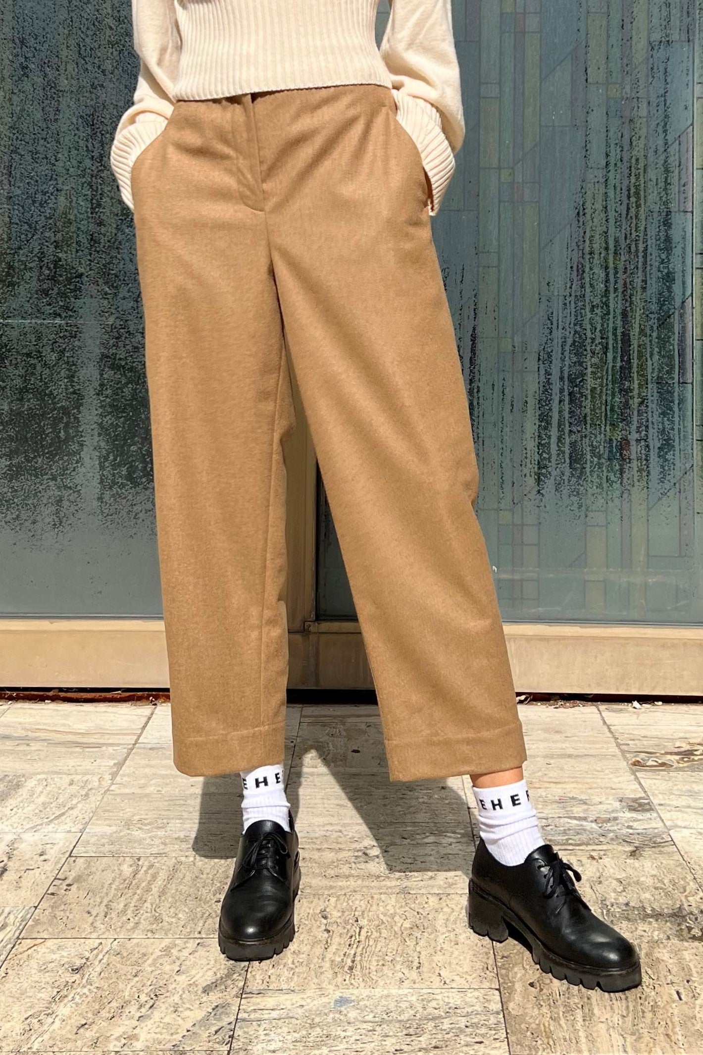 Brown beige flannel wool pants