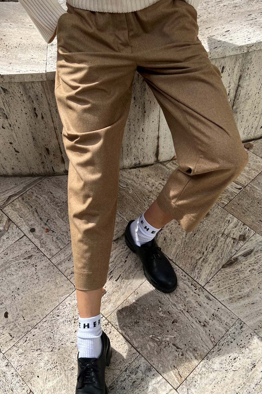 Brown beige flannel wool pants