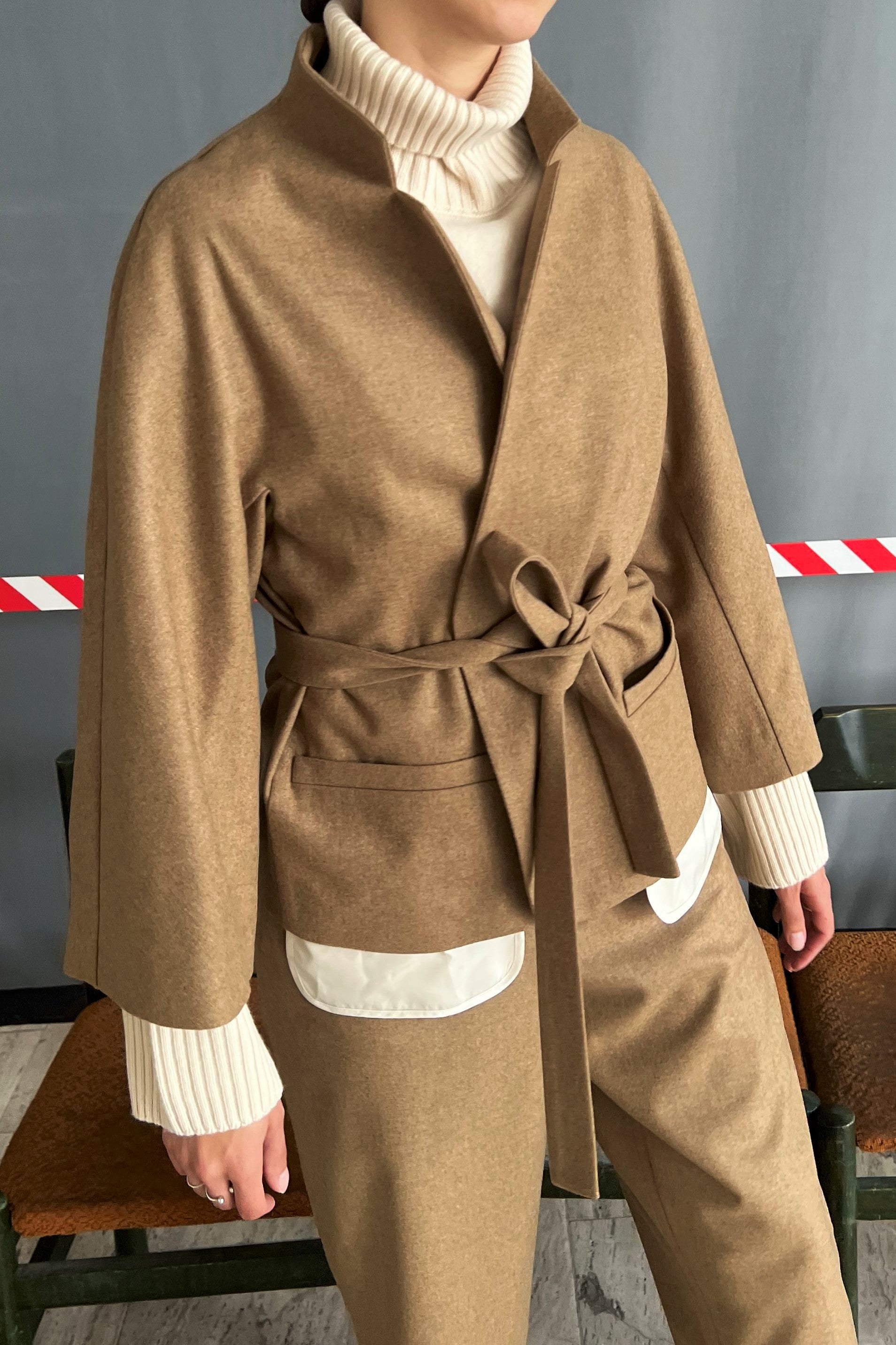 Brown beige merino flannel jacket
