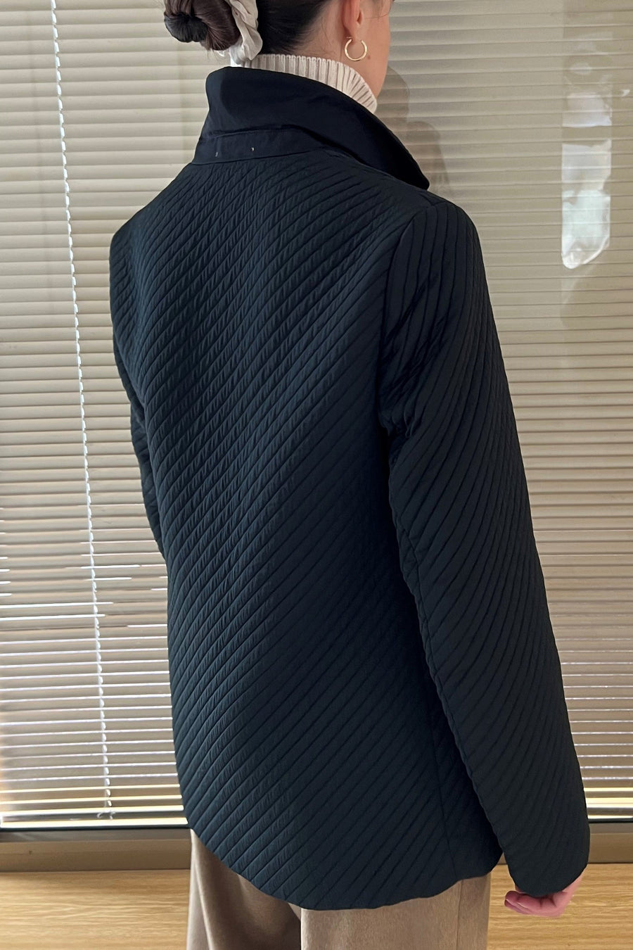 Black quilted wool suiting jacket