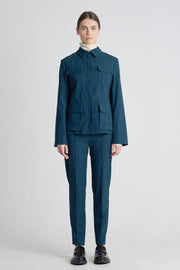 Teal green wool fitted military jacket