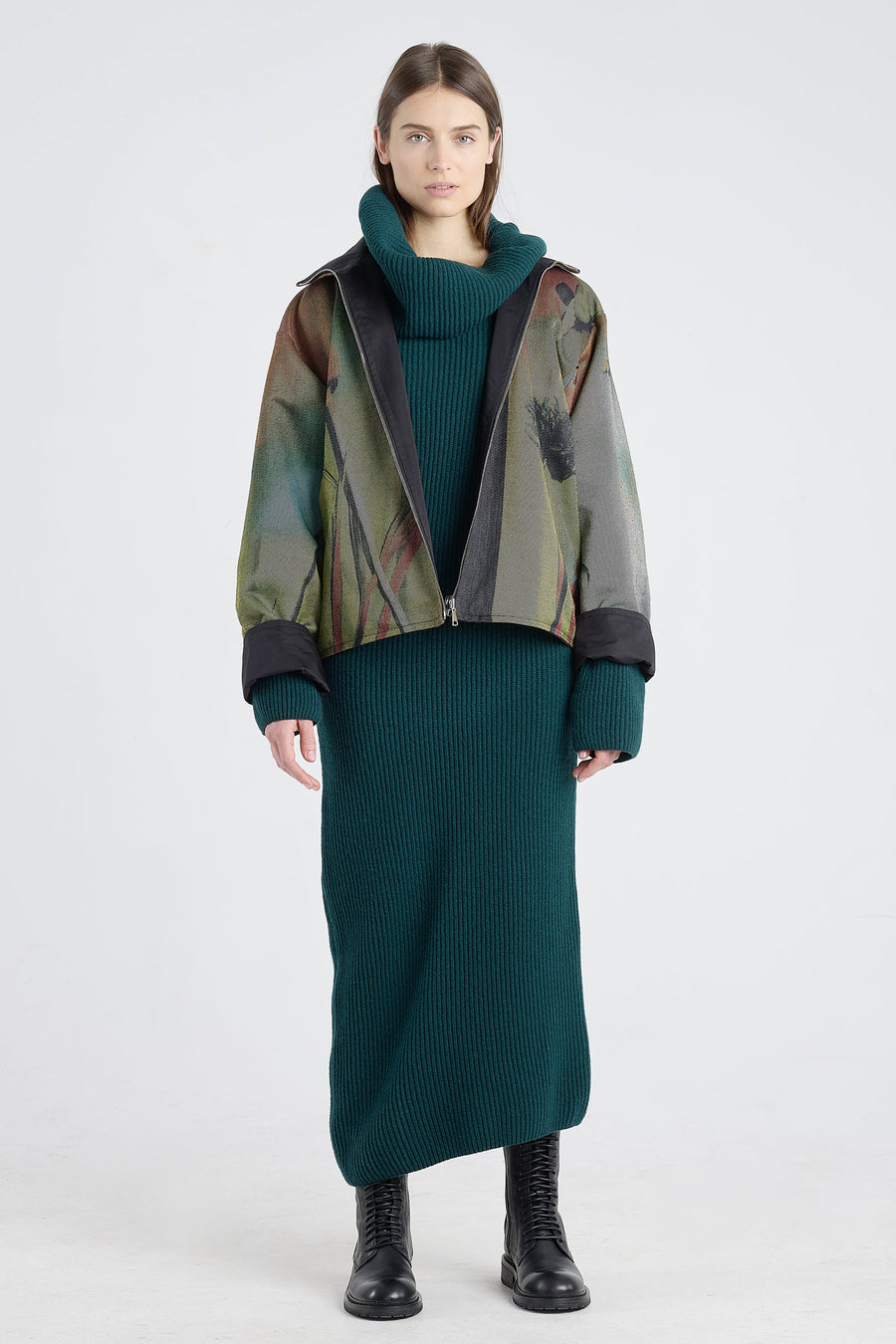 Multicolor warp print cotton reversible jacket