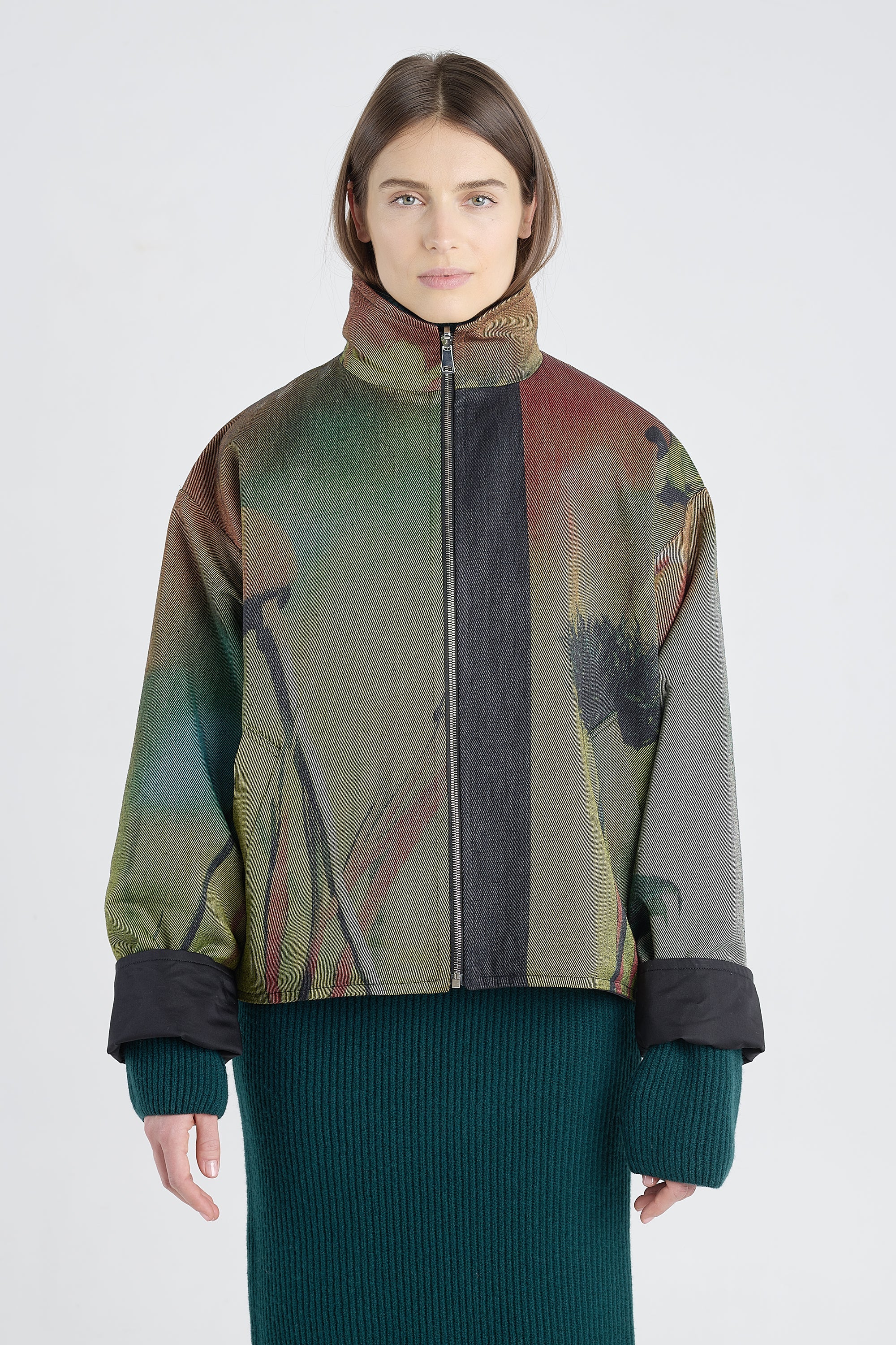 Multicolor warp print cotton reversible jacket