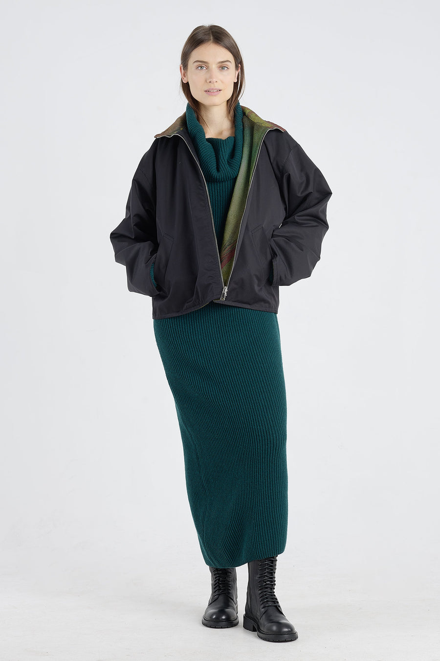 Multicolor warp print cotton reversible jacket