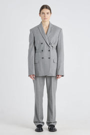Grey stripe wool&cashmere jacket with belt detail