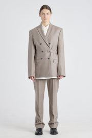 Taupe lurex wool jacket with belt detail