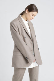 Taupe lurex wool jacket with belt detail