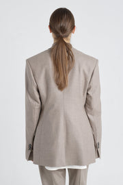 Taupe lurex wool jacket with belt detail