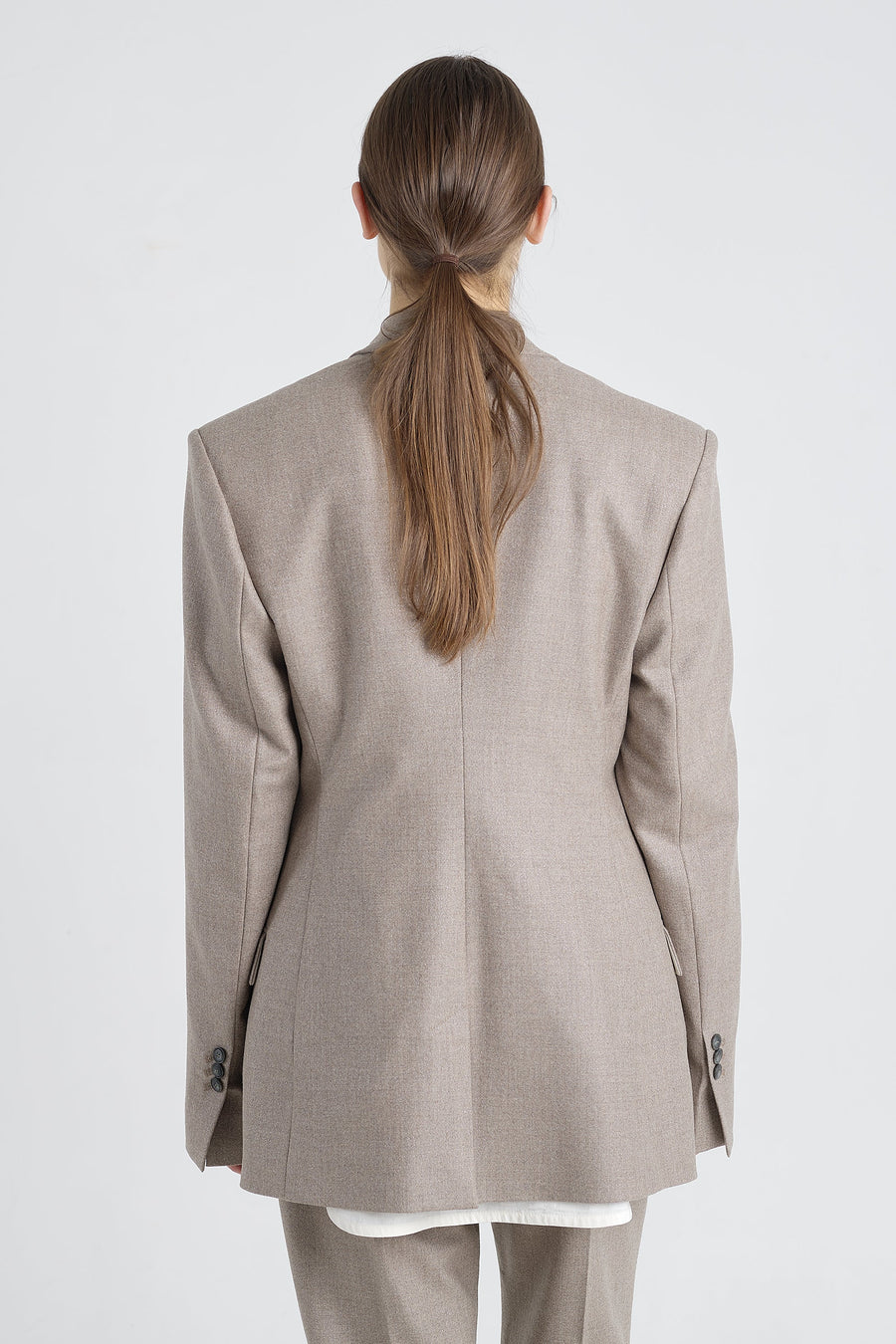 Taupe lurex wool jacket with belt detail