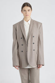 Taupe lurex wool jacket with belt detail