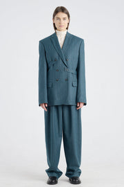 Teal green stripe wool & cashmere jacket with belt detail