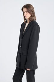 Black striped bistretch  jacket with belt