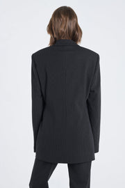 Black striped bistretch  jacket with belt