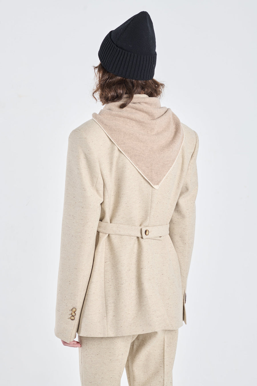 Sand wool tweed jacket with belt