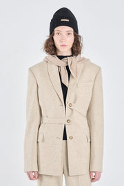 Sand wool tweed jacket with belt