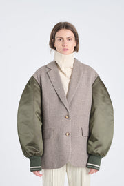Khaki herringbone wool jacket with bomber sleeves