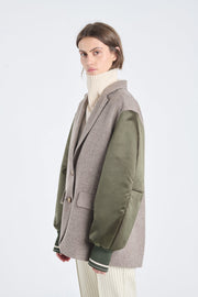 Khaki herringbone wool jacket with bomber sleeves