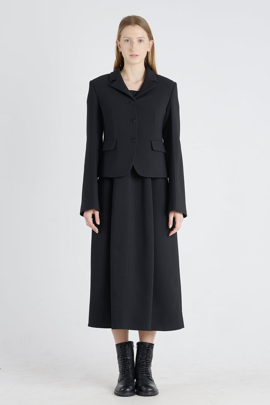 Black wool jacket with bell shaped sleeves