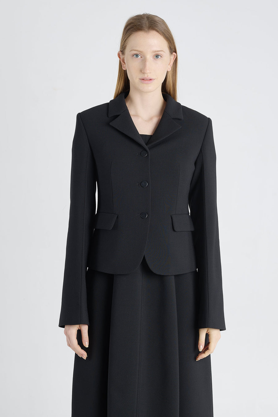 Black wool jacket with bell shaped sleeves