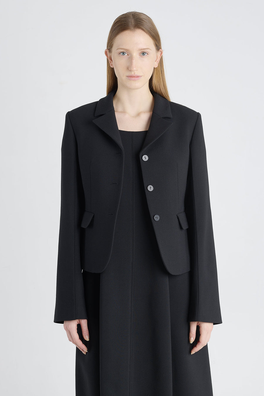 Black wool jacket with bell shaped sleeves