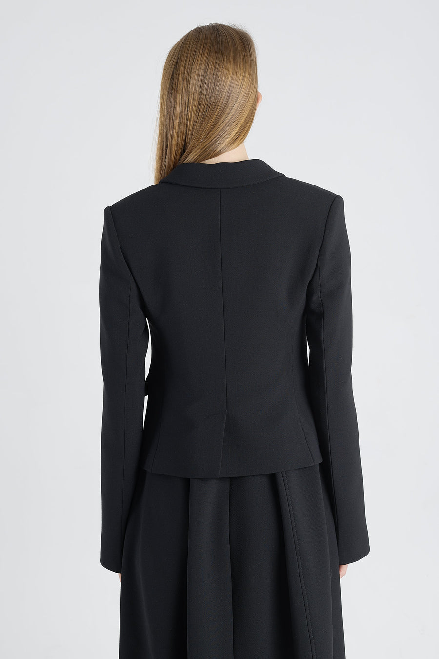 Black wool jacket with bell shaped sleeves