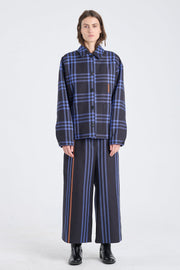 Black&cobalt blue cotton plaid jacket