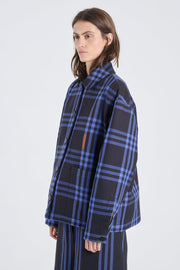 Black&cobalt blue cotton plaid jacket