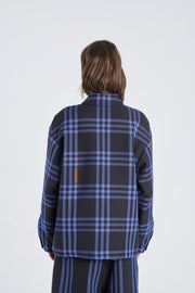 Black&cobalt blue cotton plaid jacket