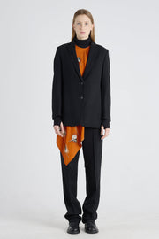 Black stretch wool jacket with strap belt