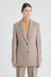 Taupe stretch wool jacket with strap belt