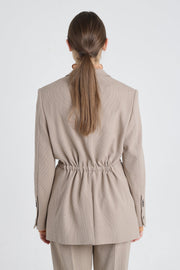 Taupe stretch wool jacket with strap belt