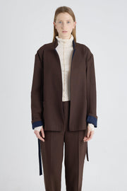 Brown&blue wool wrap jacket with back slit