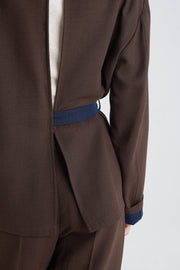 Brown&blue wool wrap jacket with back slit