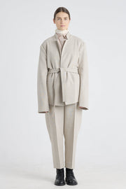 Grey beige wool wrap jacket with back slit