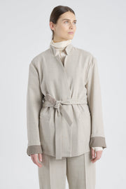 Grey beige wool wrap jacket with back slit