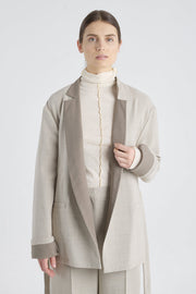 Grey beige wool wrap jacket with back slit