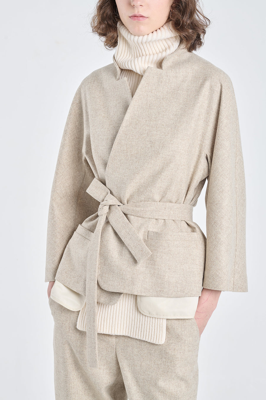 Grey beige merino flannel jacket