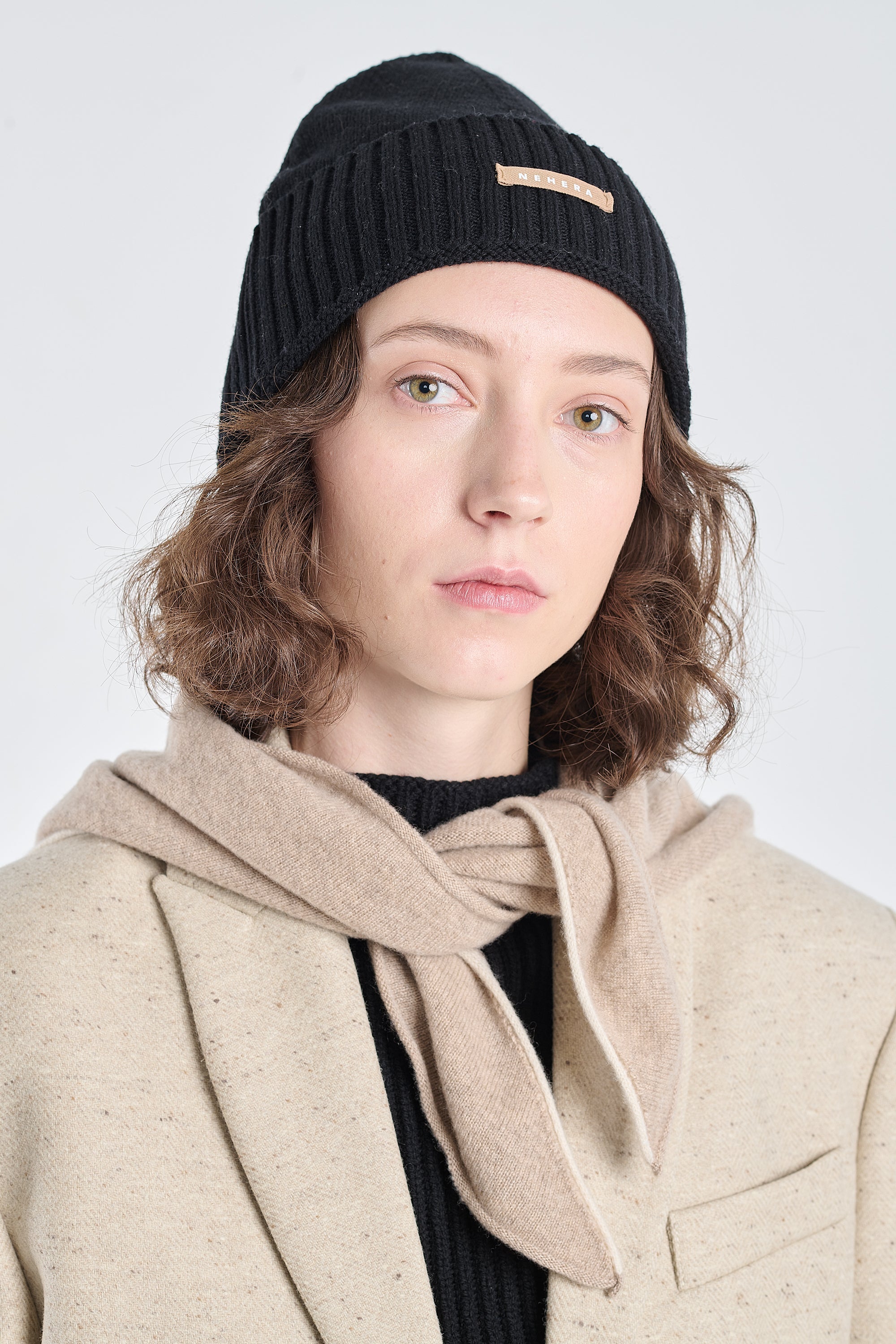 Black extra fine merino beanie