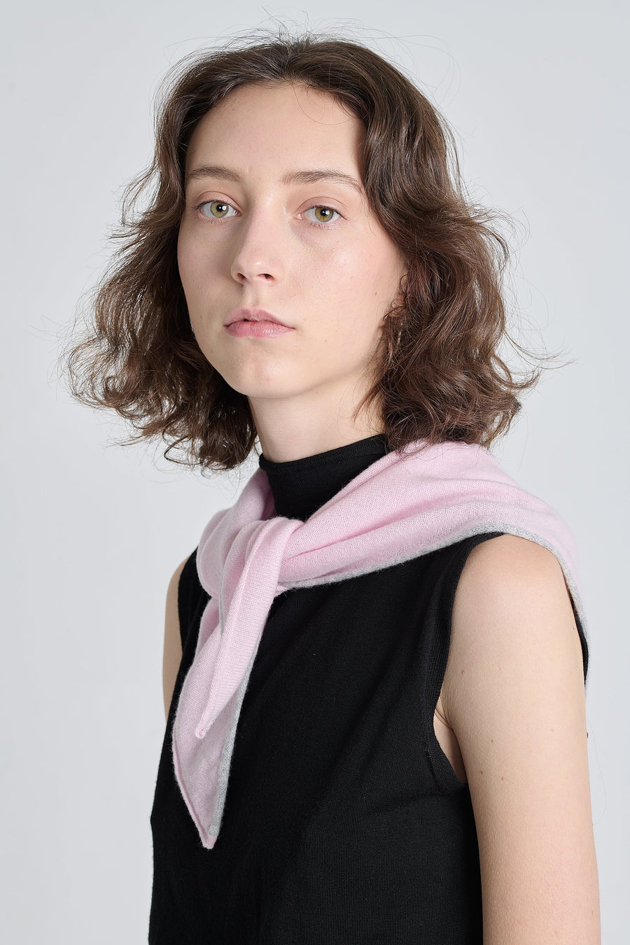 Pink&grey cashmere triangle scarf