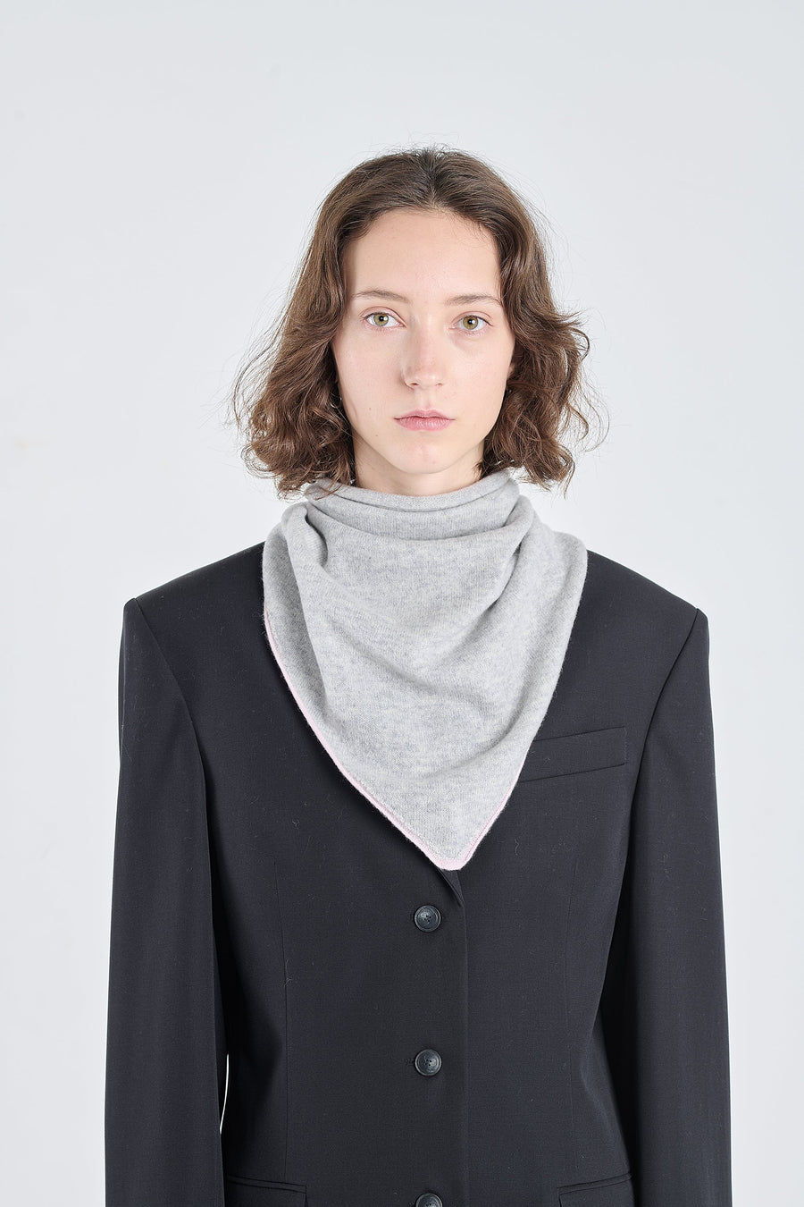 Grey&pink cashmere triangle scarf