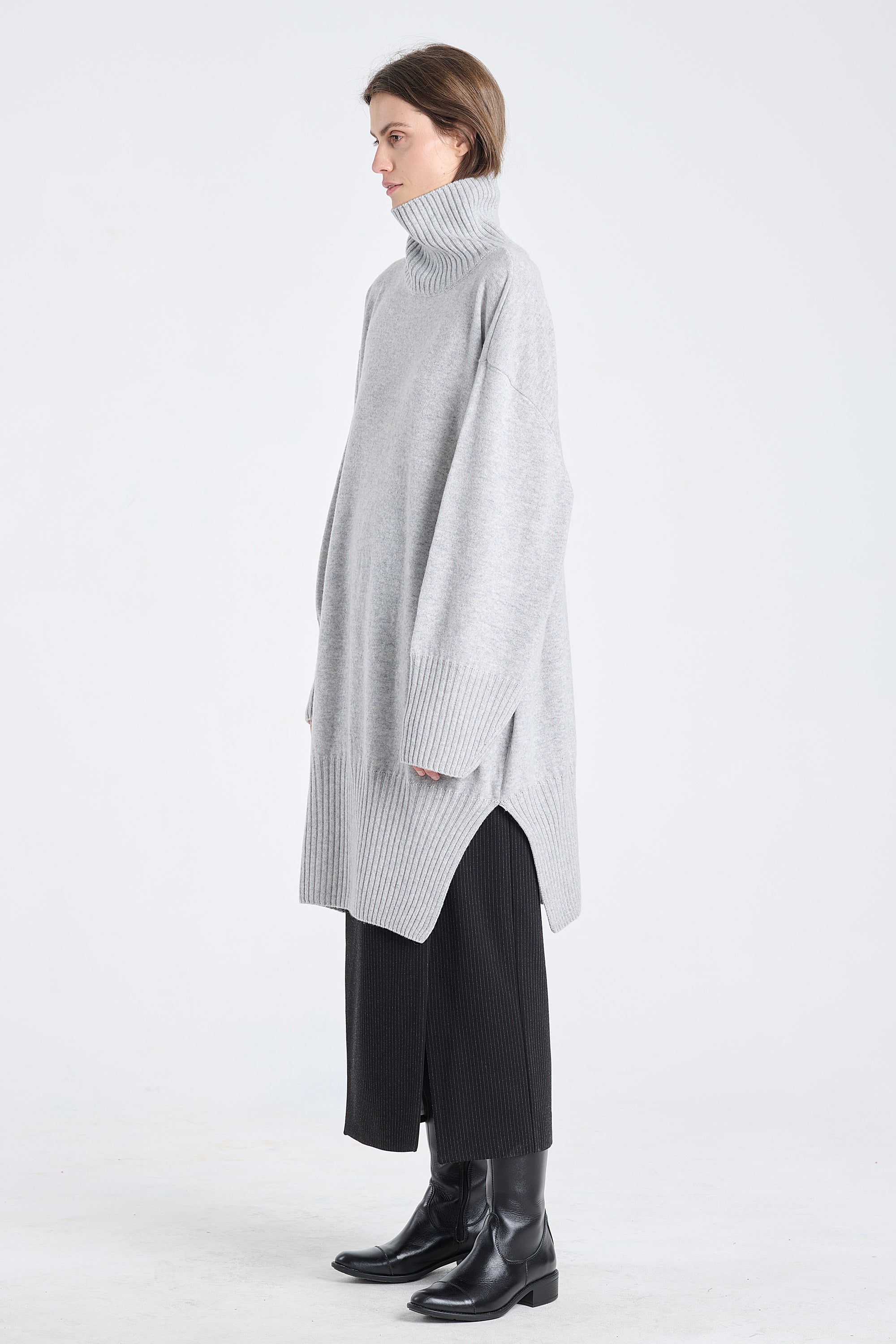 Grey dawn cashmere turtleneck dress