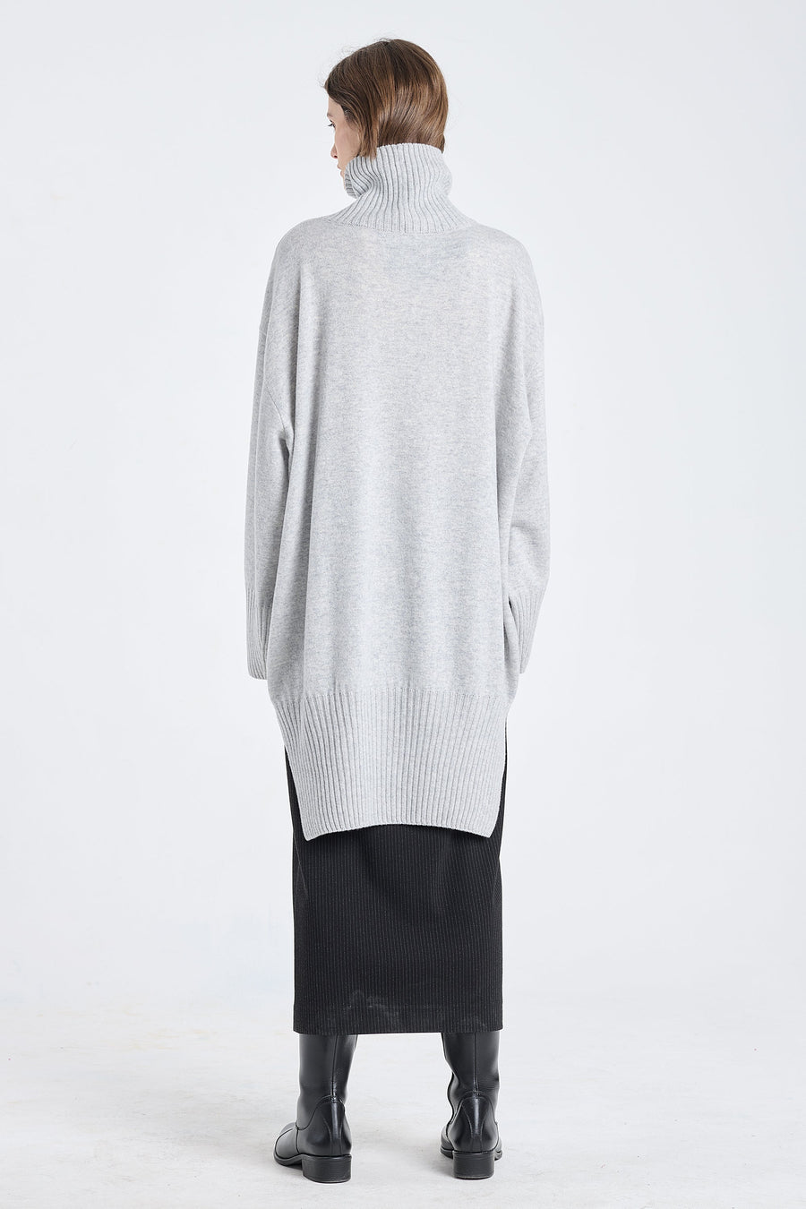 Grey dawn cashmere turtleneck dress