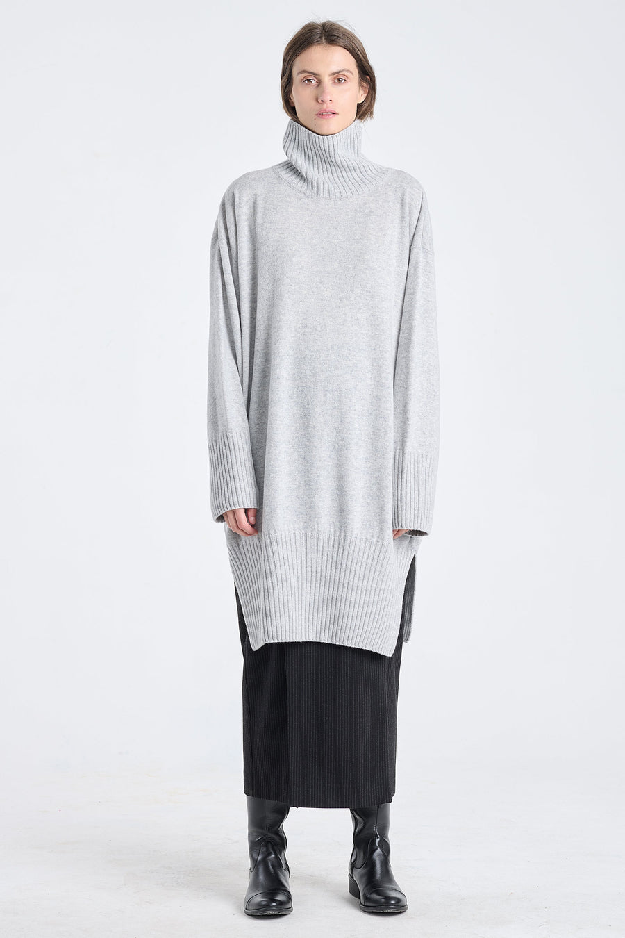 Grey dawn cashmere turtleneck dress